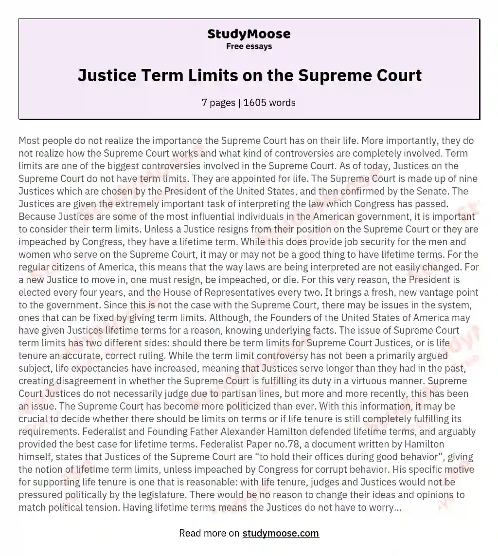 Justice Term Limits on the Supreme Court essay