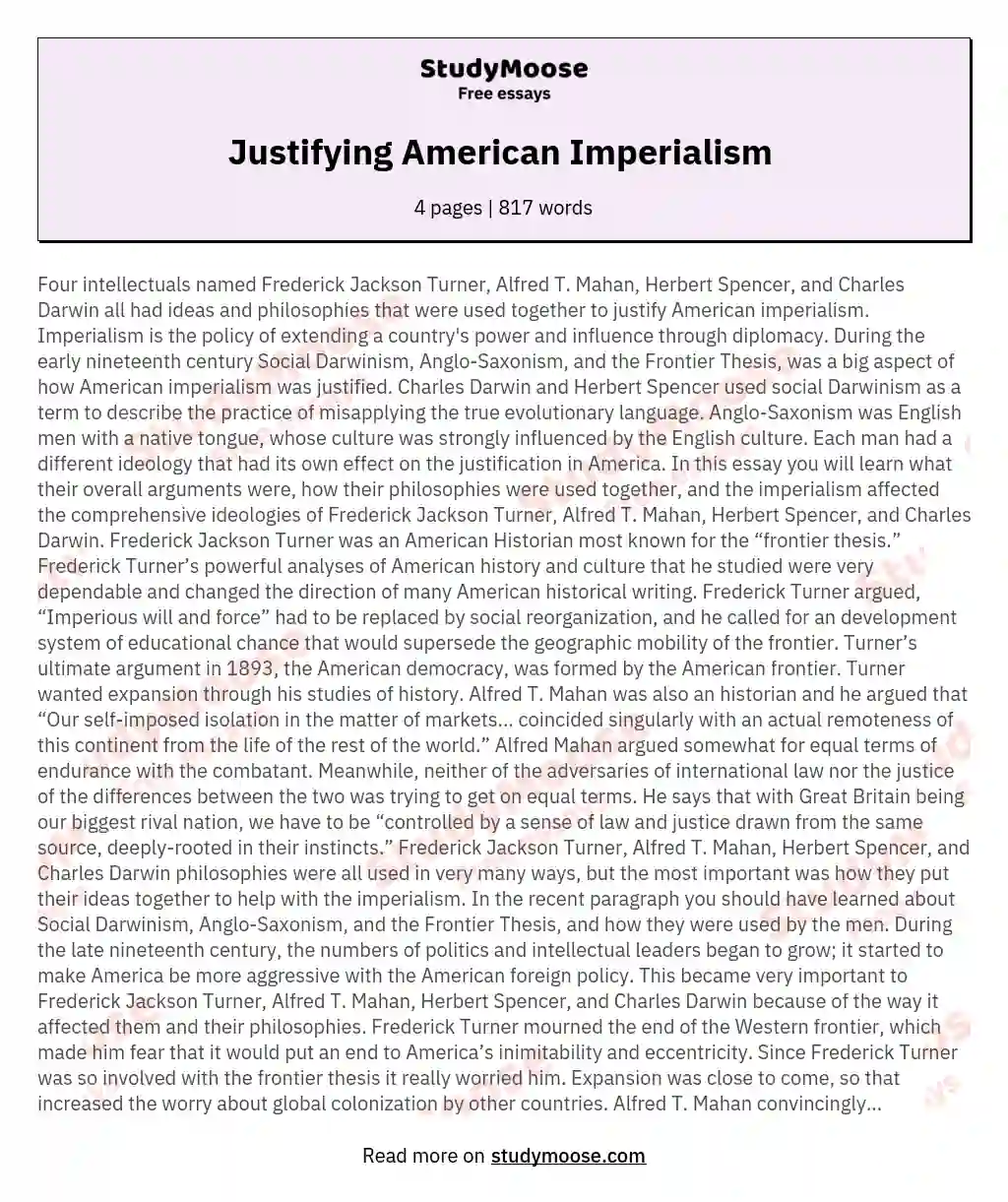 Justifying American Imperialism  essay