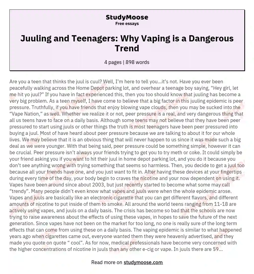 Juuling and Teenagers: Why Vaping is a Dangerous Trend essay
