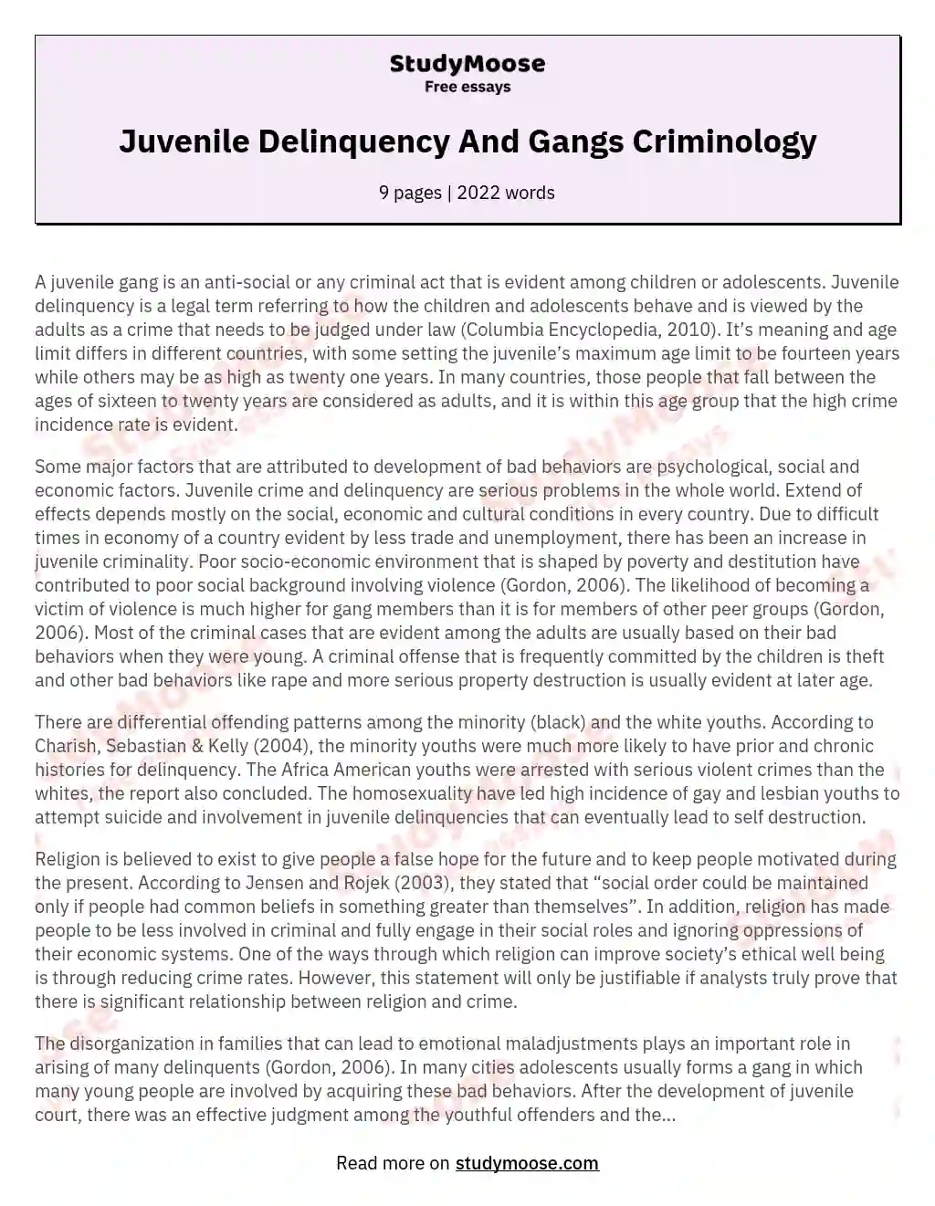 Juvenile Delinquency And Gangs Criminology essay