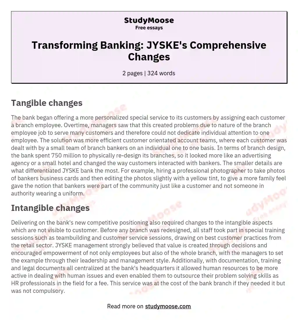Transforming Banking: JYSKE's Comprehensive Changes essay