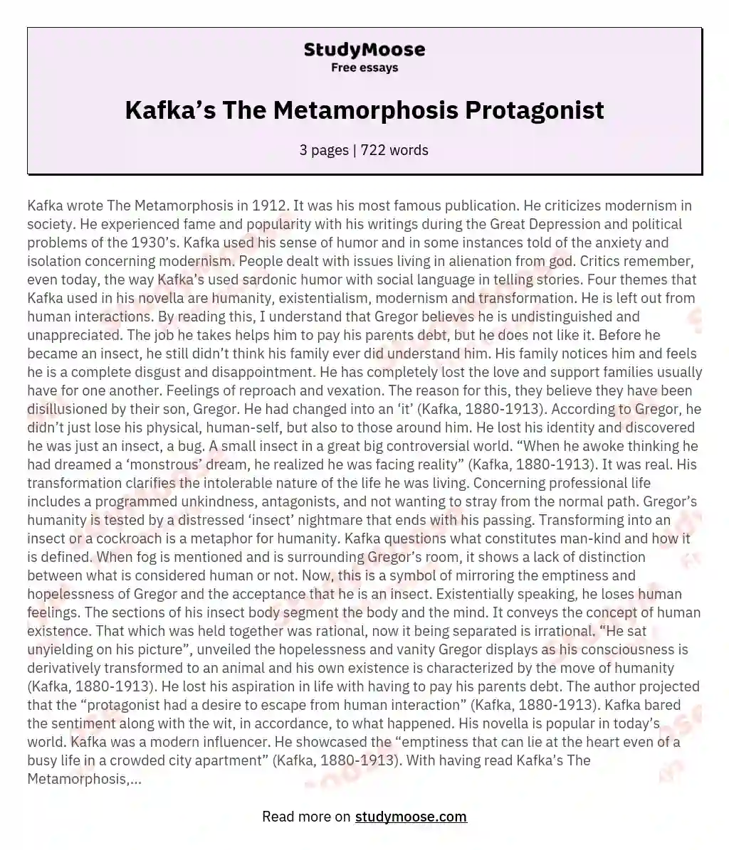Kafka’s The Metamorphosis Protagonist