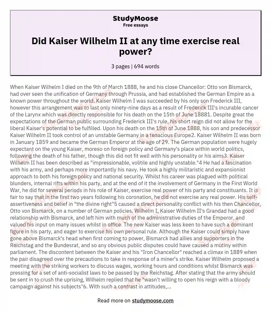 Did Kaiser Wilhelm II at any time exercise real power?