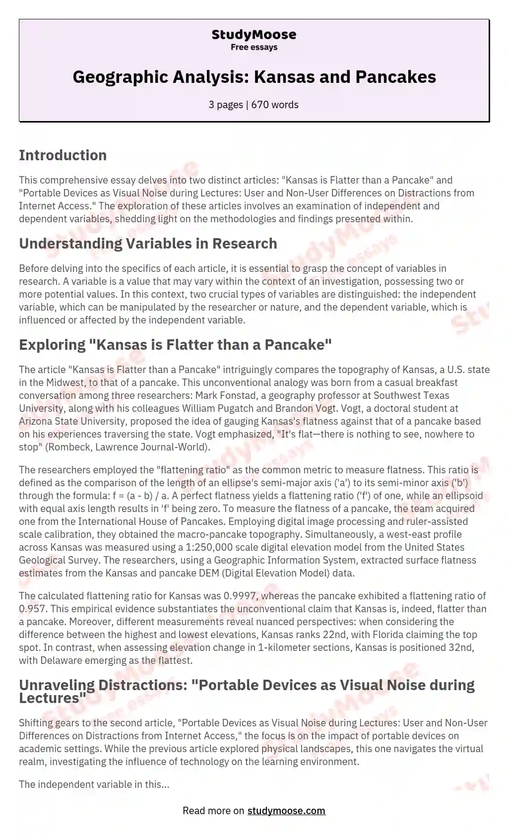 Geographic Analysis: Kansas and Pancakes essay