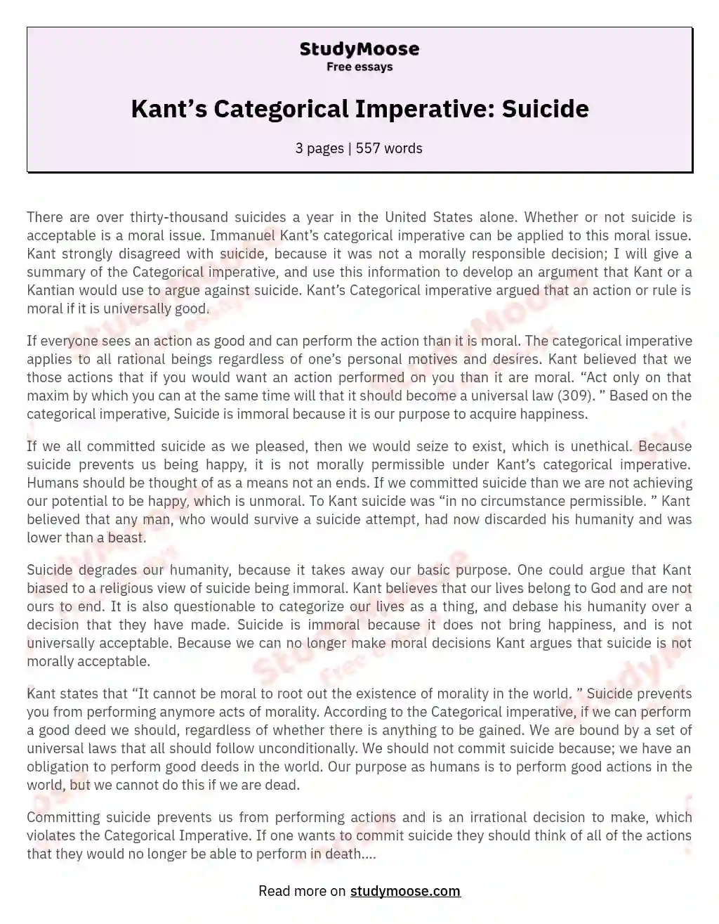 Kant’s Categorical Imperative: Suicide