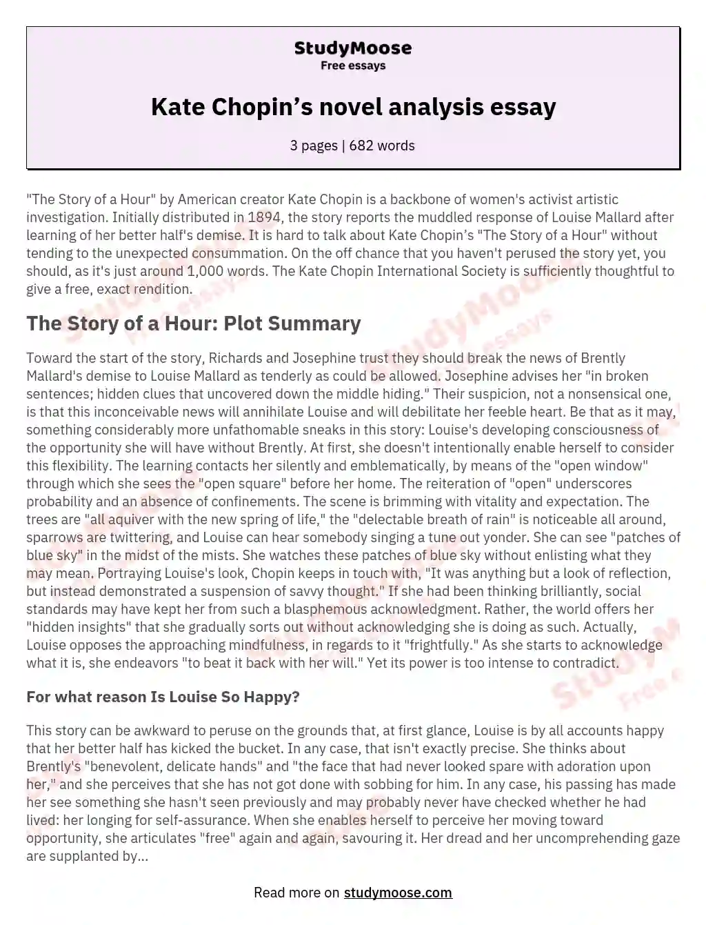 Kate Chopin’s novel analysis essay essay