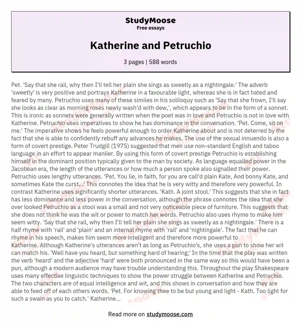 Katherine and Petruchio essay