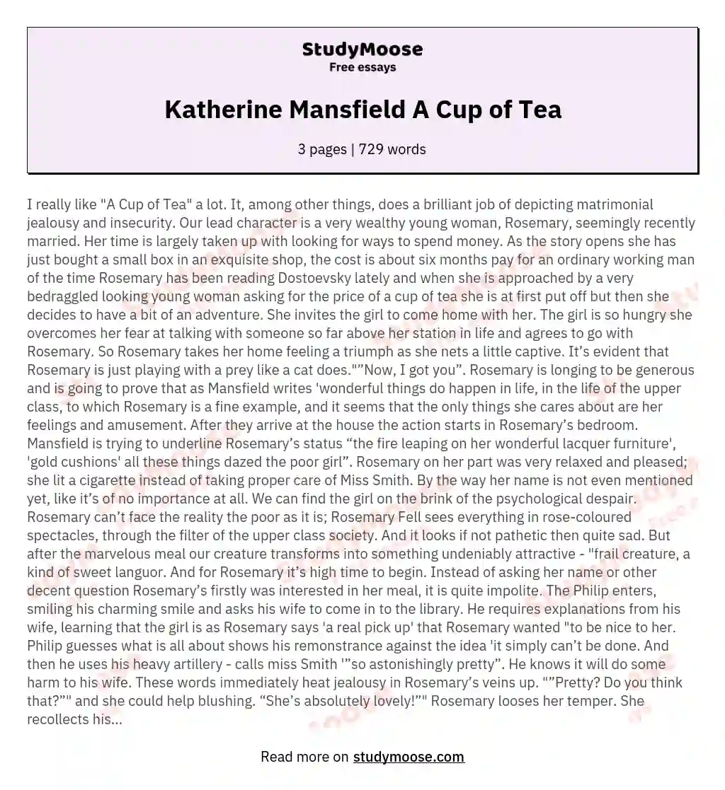 Katherine Mansfield A Cup of Tea