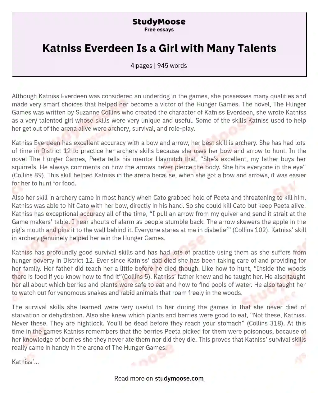 Katniss Everdeen Is a Girl with Many Talents essay