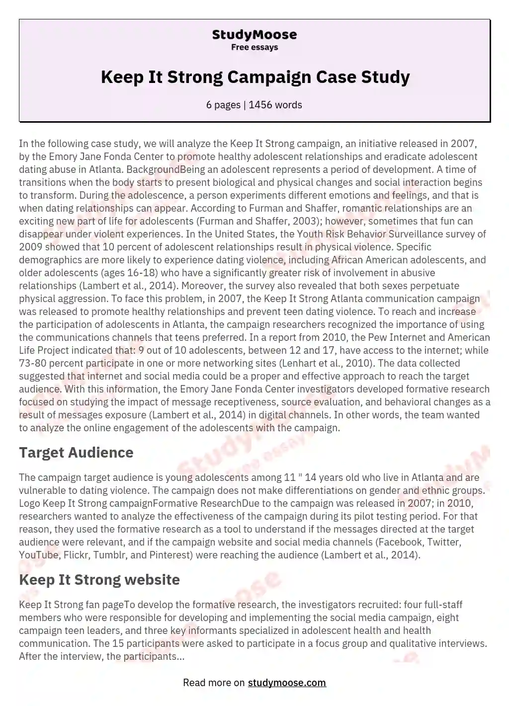 Keep It Strong Campaign Case Study essay