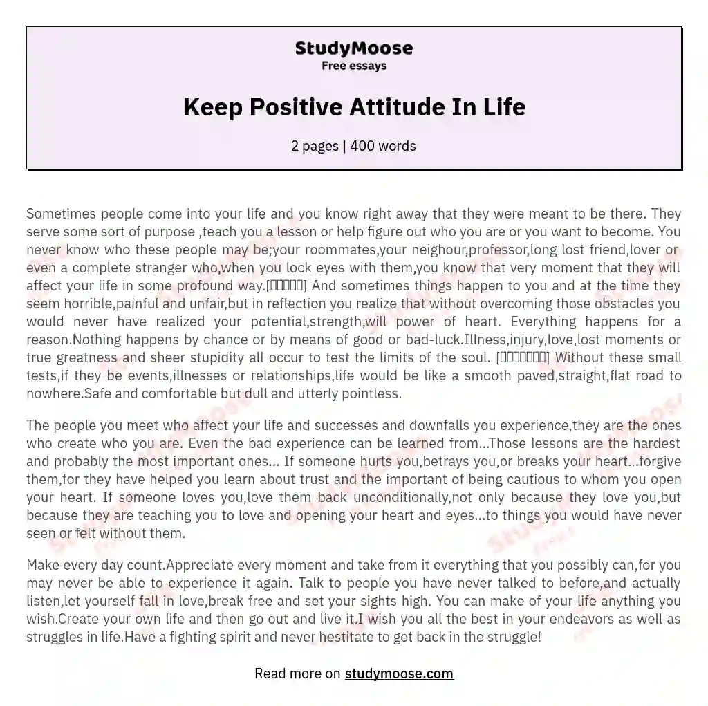 Keep Positive Attitude In Life