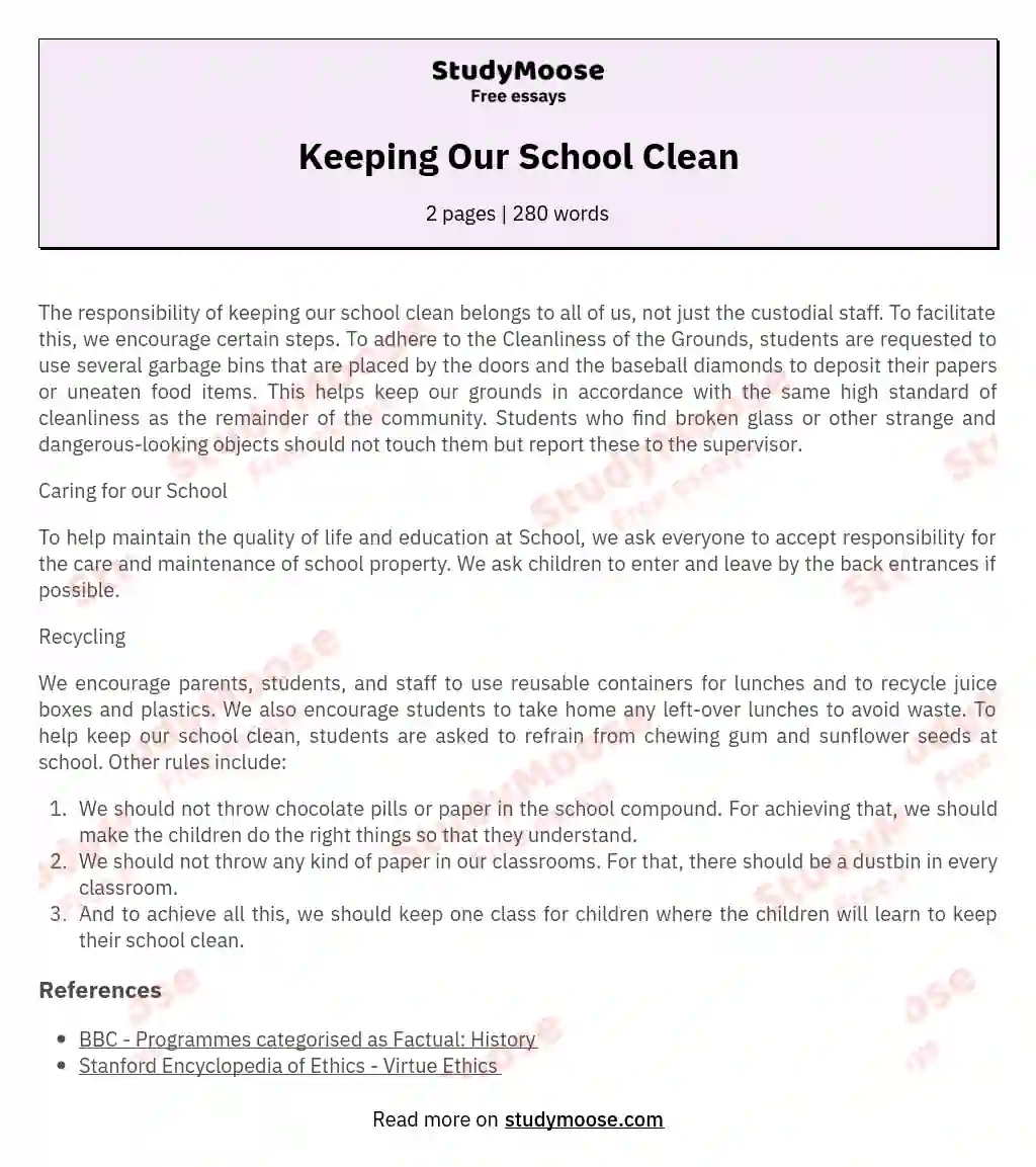 Keeping Our School Clean essay