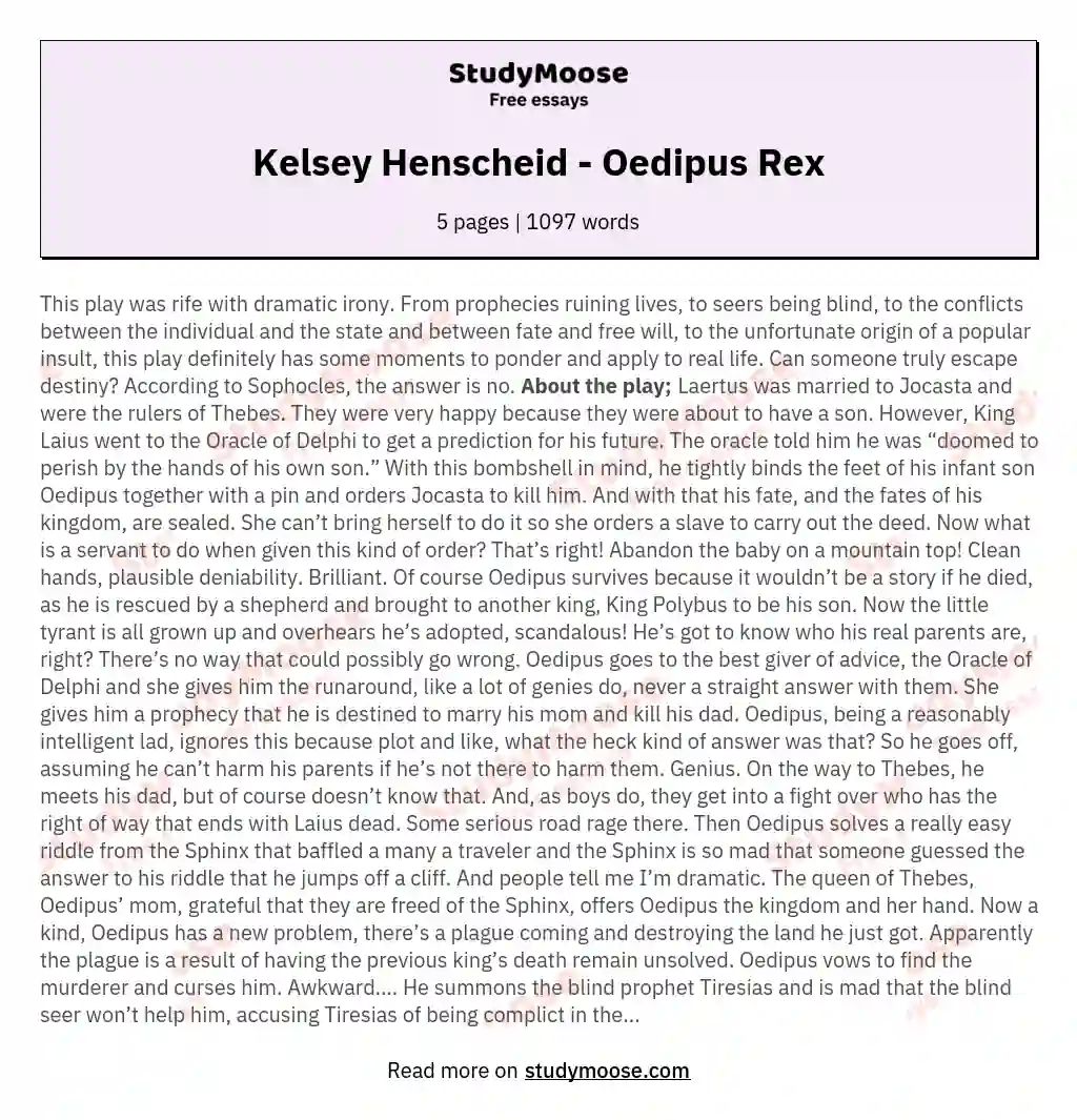 Kelsey Henscheid - Oedipus Rex essay