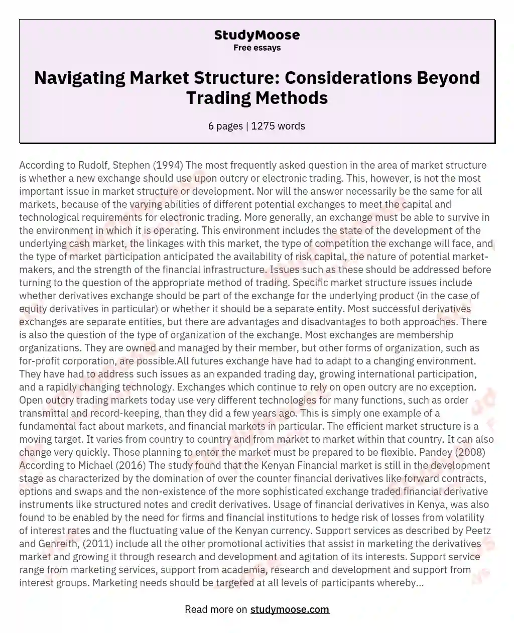 Navigating Market Structure: Considerations Beyond Trading Methods essay
