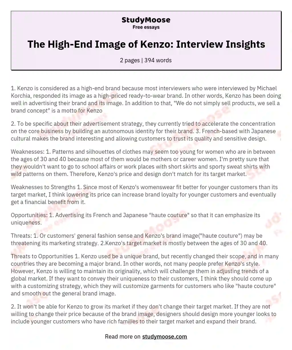 The High-End Image of Kenzo: Interview Insights essay