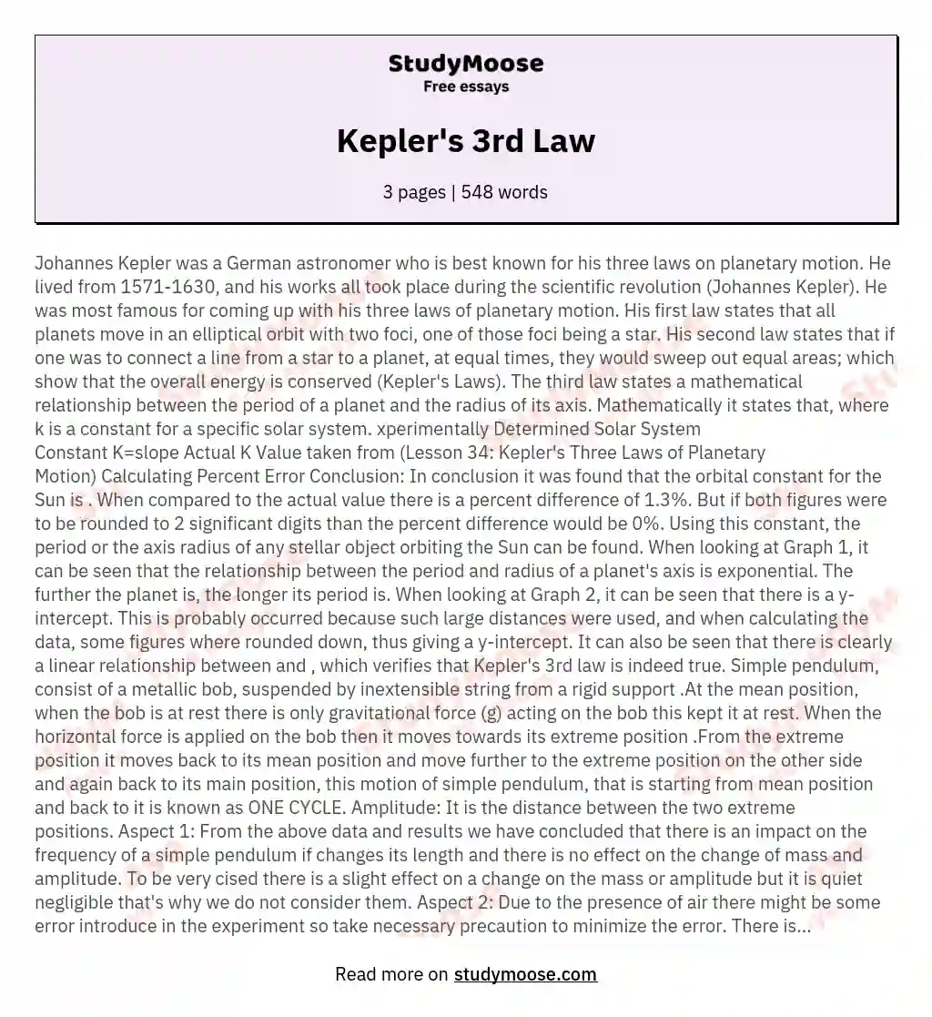 Kepler's 3rd Law essay