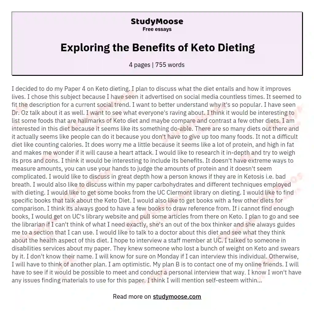 Exploring the Benefits of Keto Dieting essay