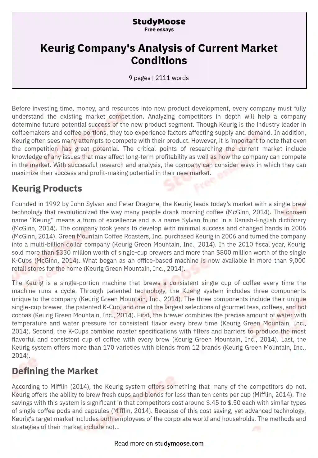 Keurig Company's Analysis of Current Market Conditions essay