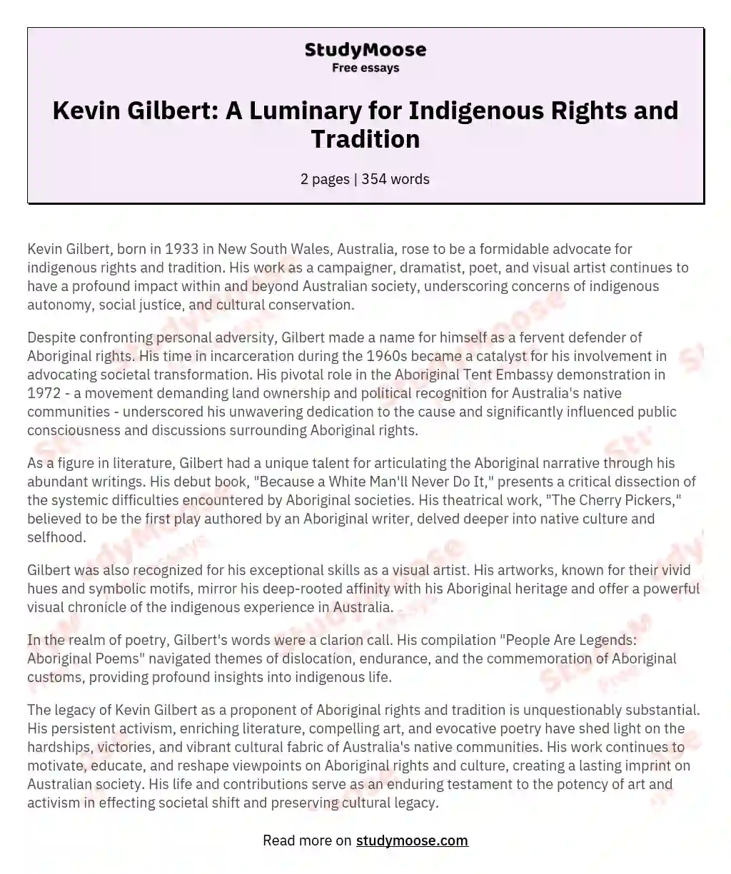 Kevin Gilbert: A Luminary for Indigenous Rights and Tradition essay