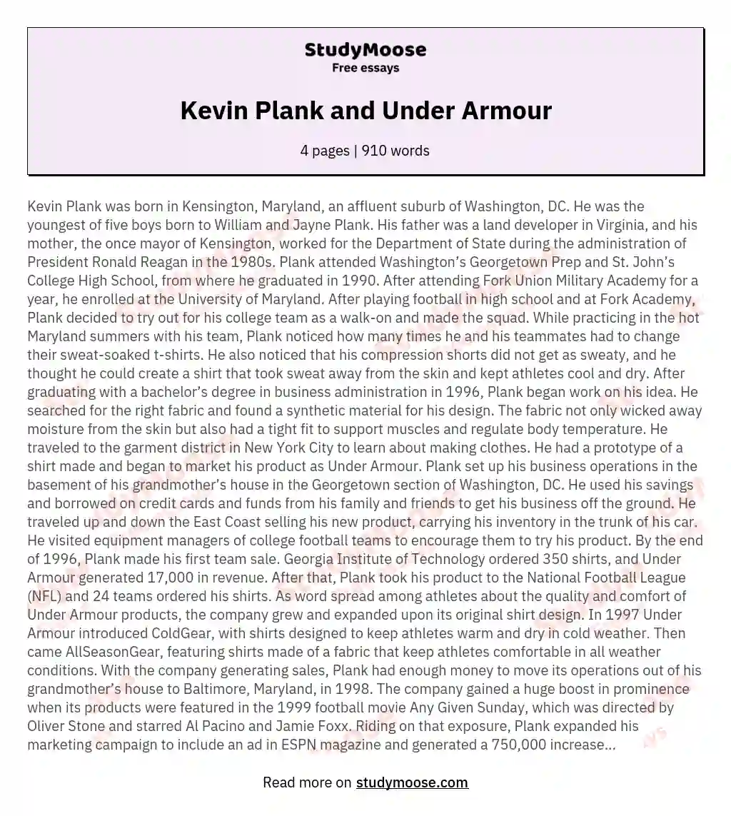 Kevin Plank and Under Armour essay