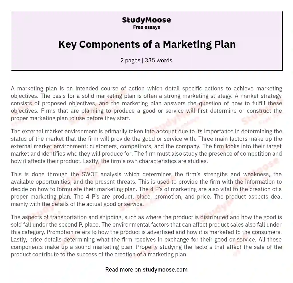 Key Components of a Marketing Plan essay