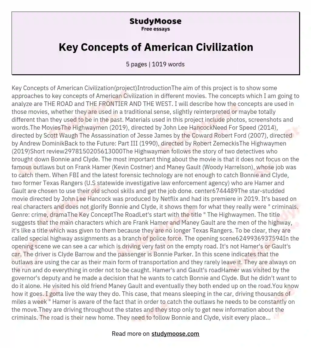 Key Concepts of American Civilization essay