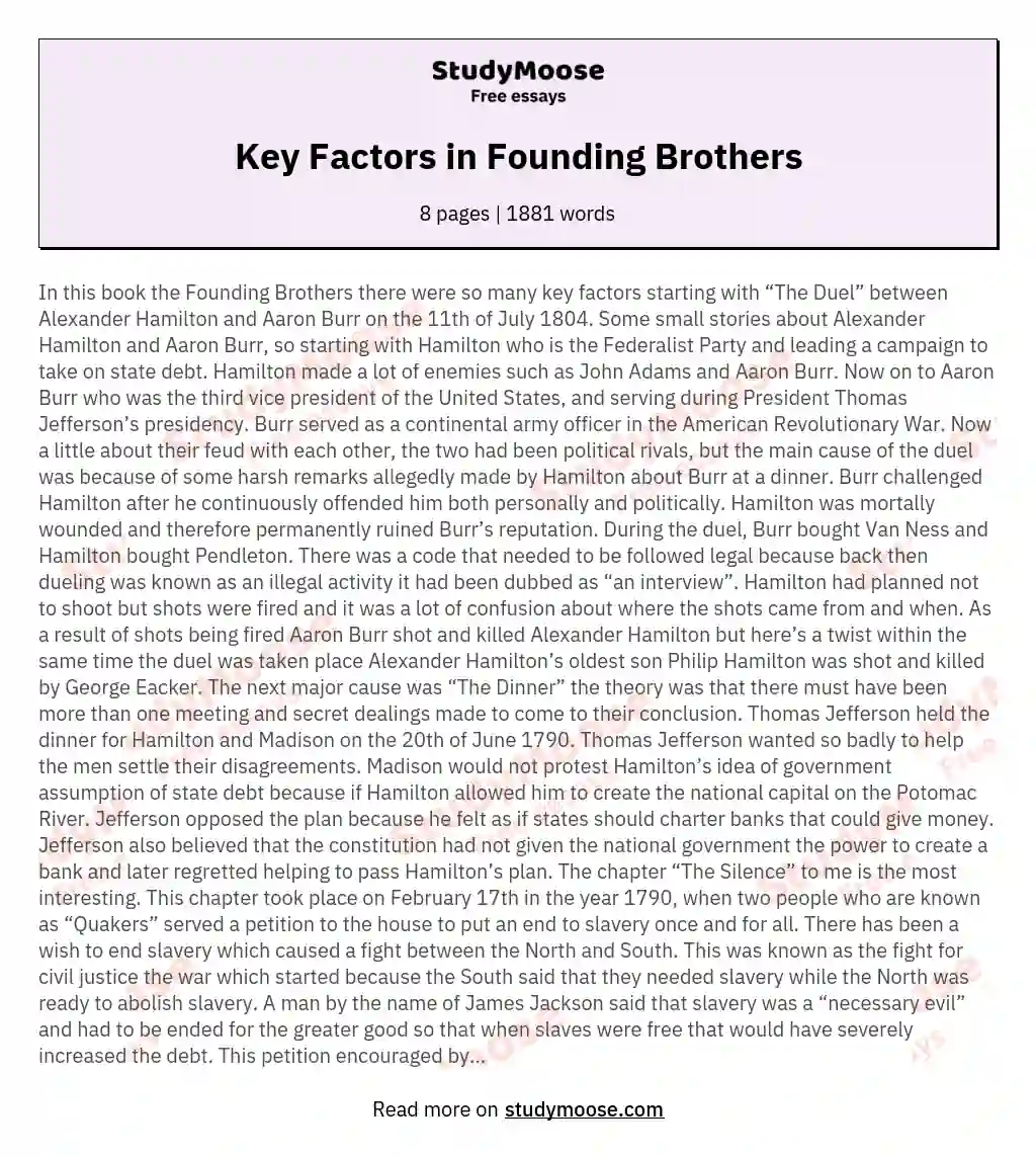 Key Factors in Founding Brothers essay
