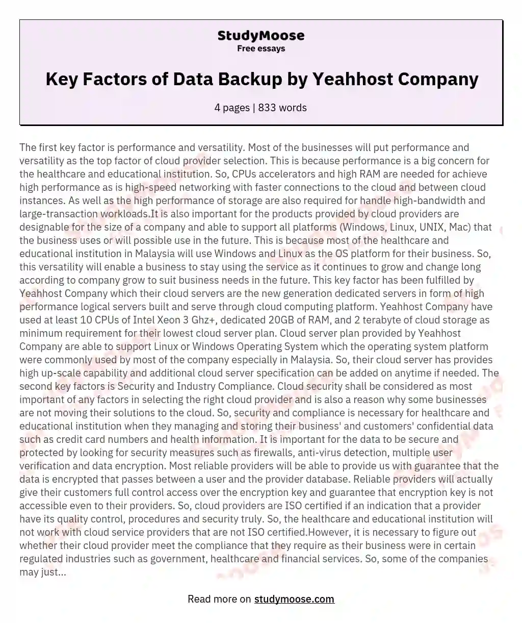 Key Factors of Data Backup by Yeahhost Company essay