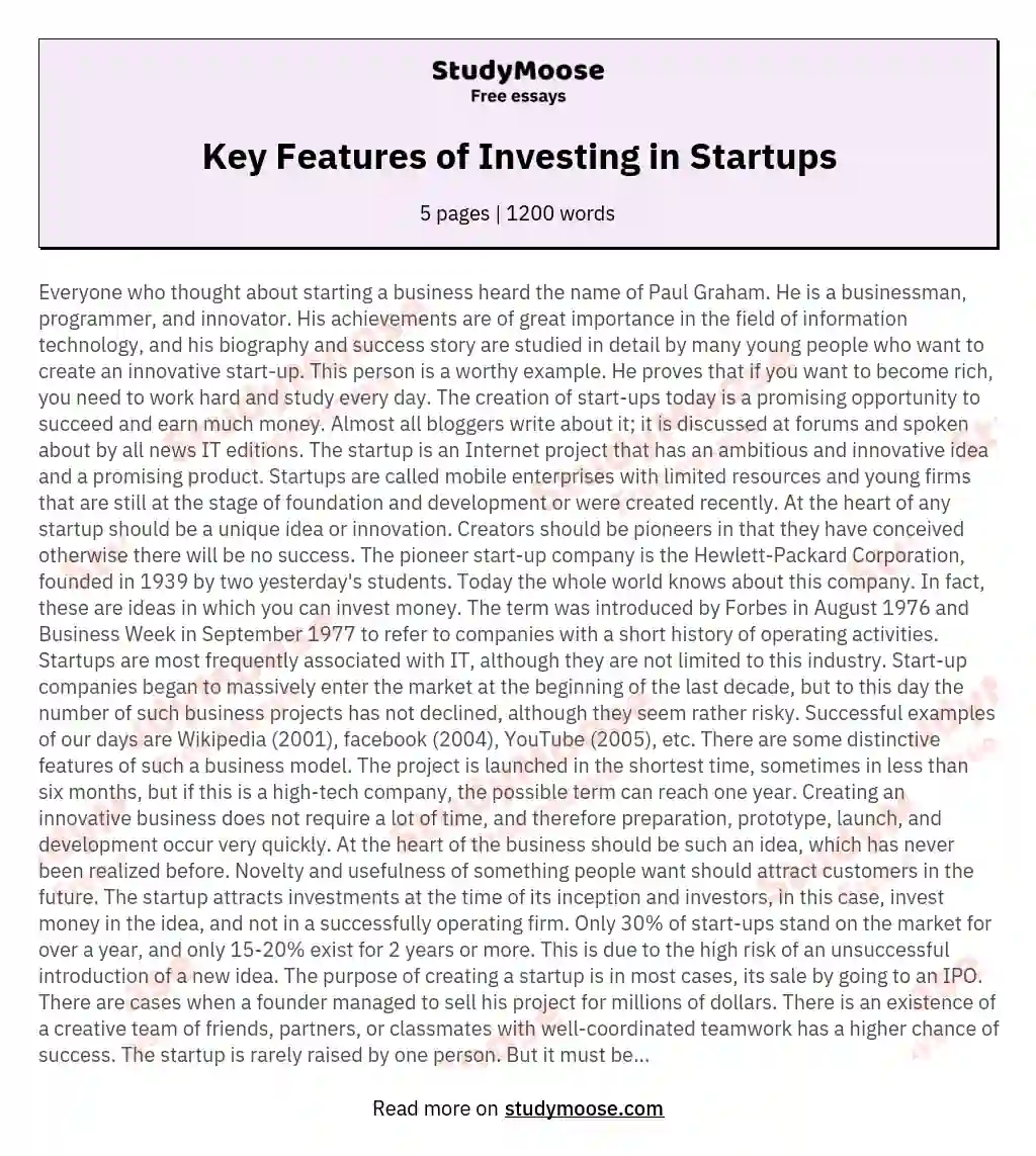 Key Features of Investing in Startups