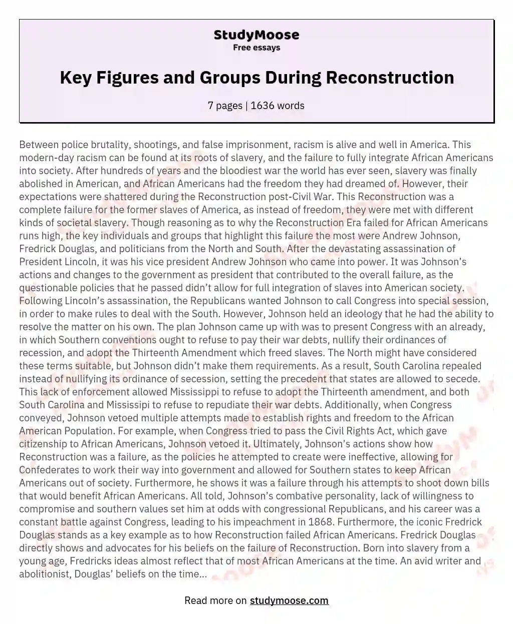 Key Figures and Groups During Reconstruction essay