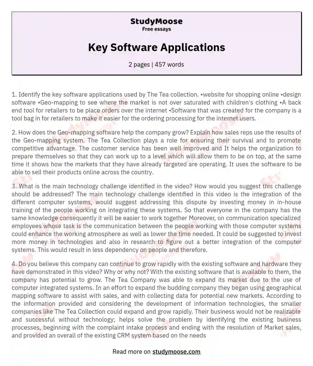 Key Software Applications essay