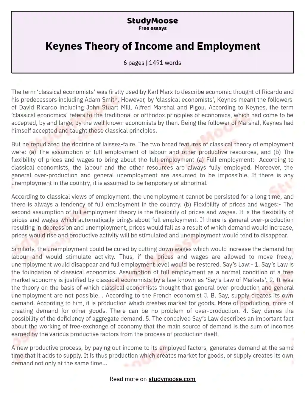 keynesian theory of employment definition