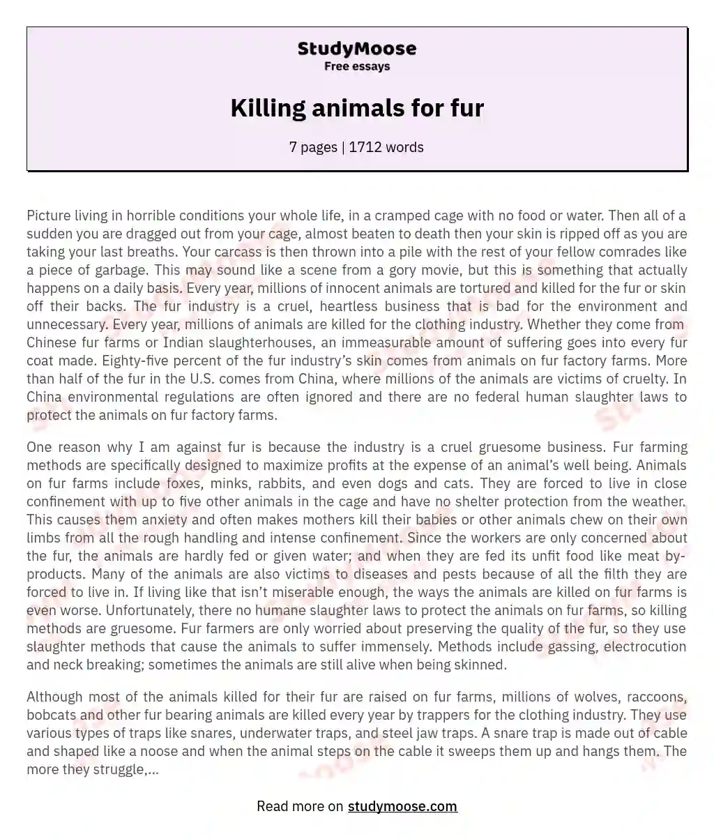 Killing animals for fur essay