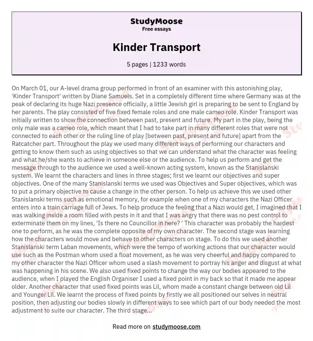 Kinder Transport essay