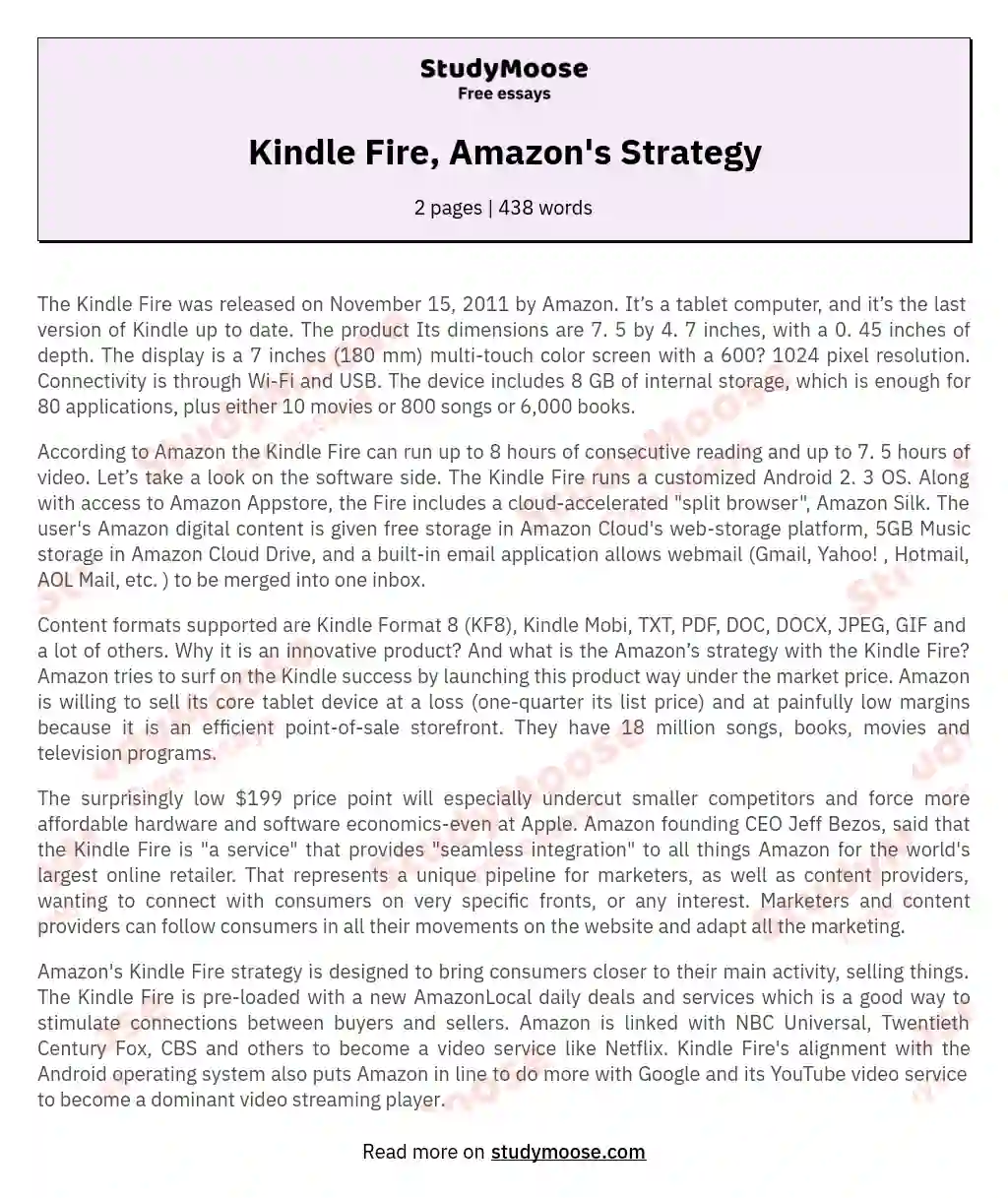 Kindle Fire, Amazon's Strategy essay