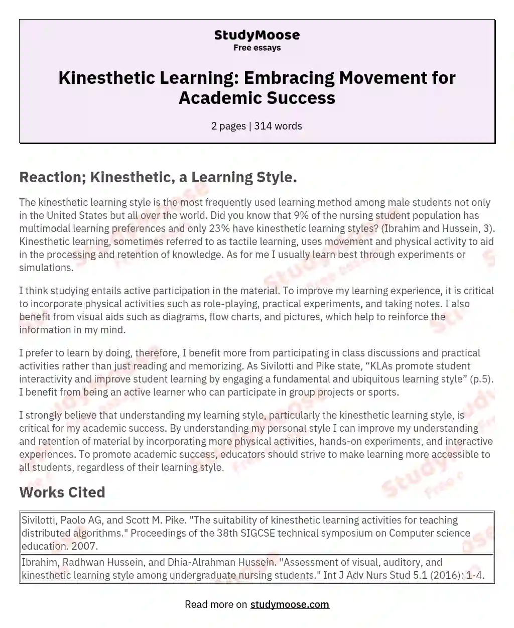 Kinesthetic Learning: Embracing Movement for Academic Success essay