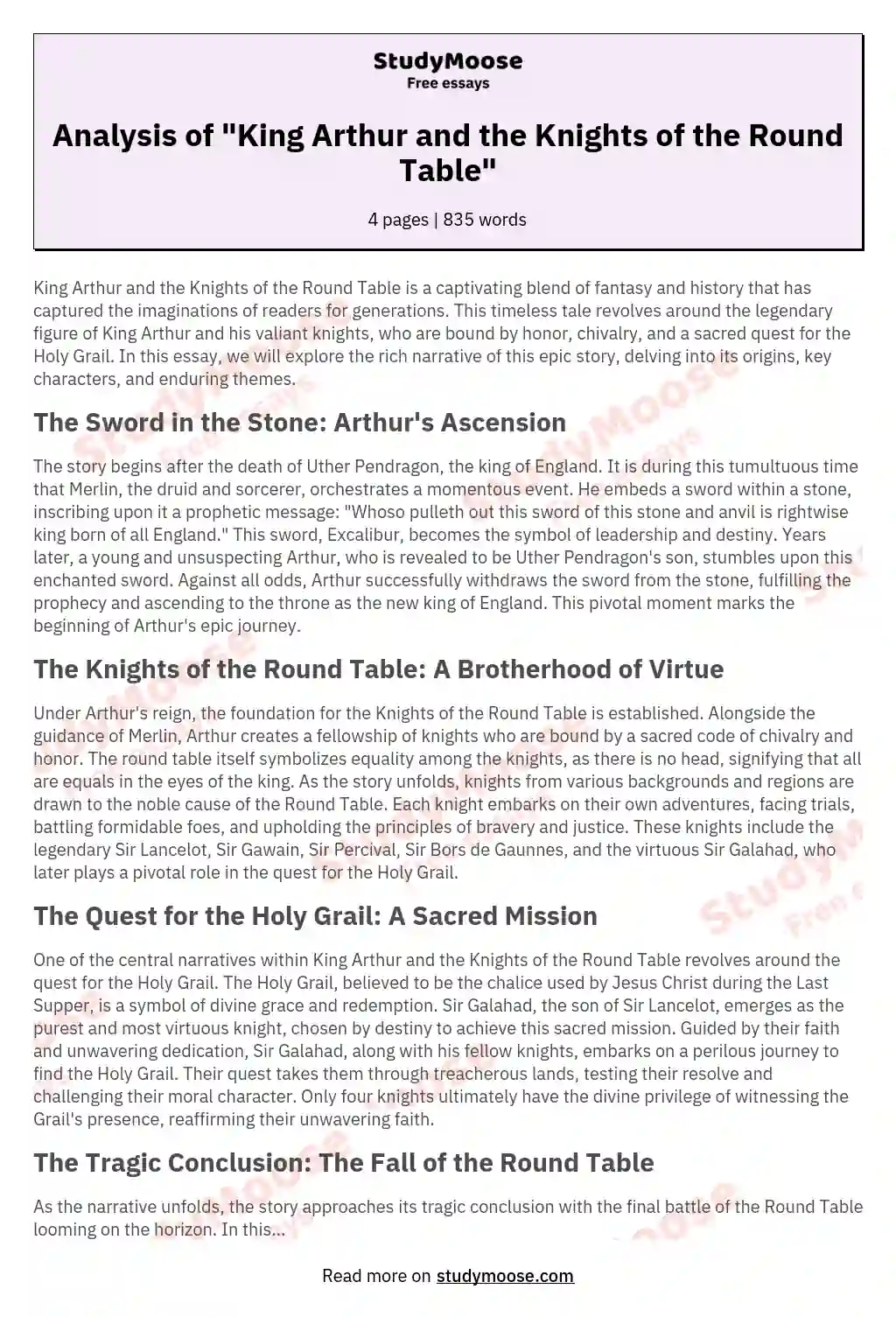 King Arthur And His Knights Round Table, King Arthur And The Knights Of Round Table Summary By Chapter
