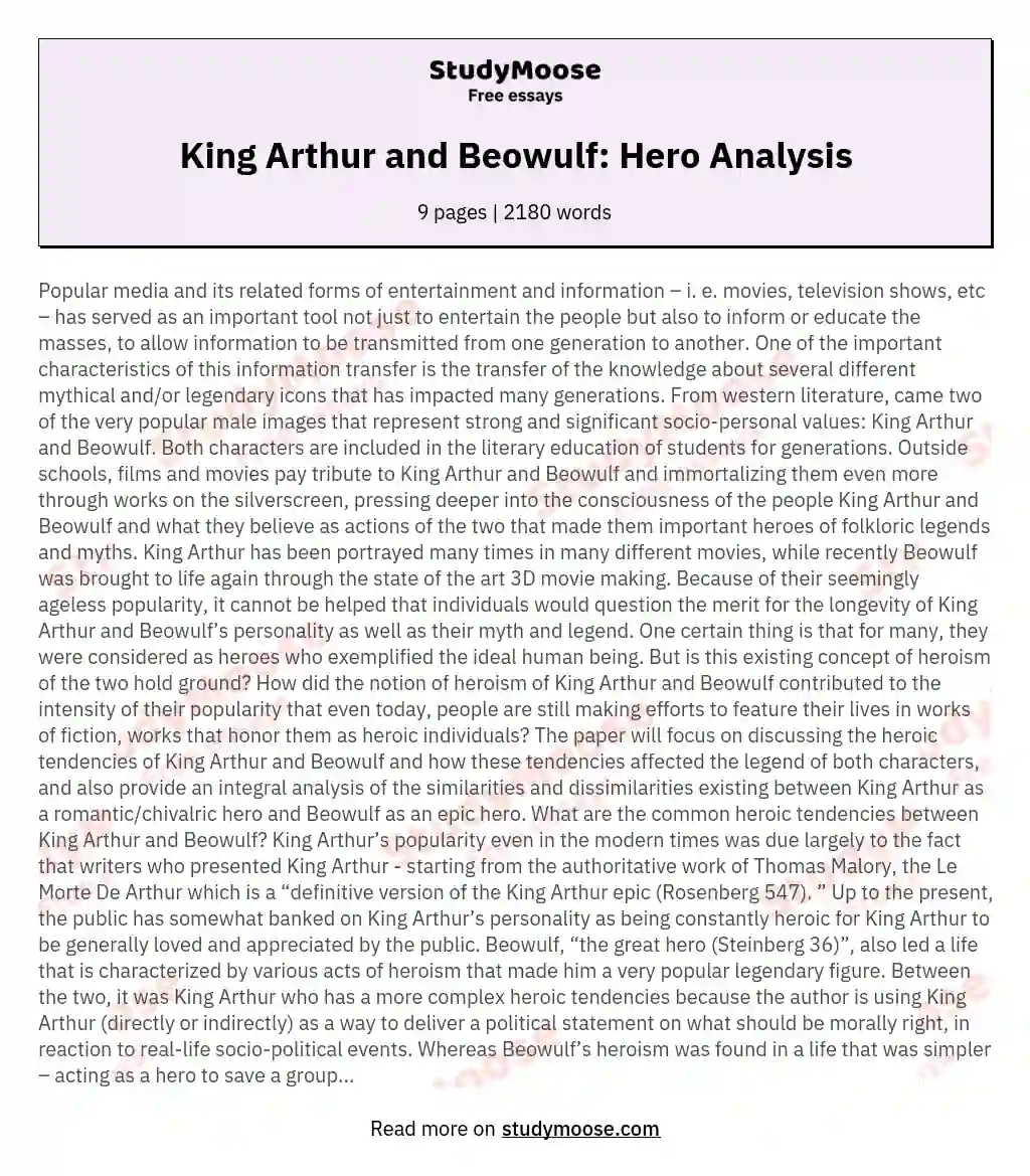 King Arthur and Beowulf: Hero Analysis essay