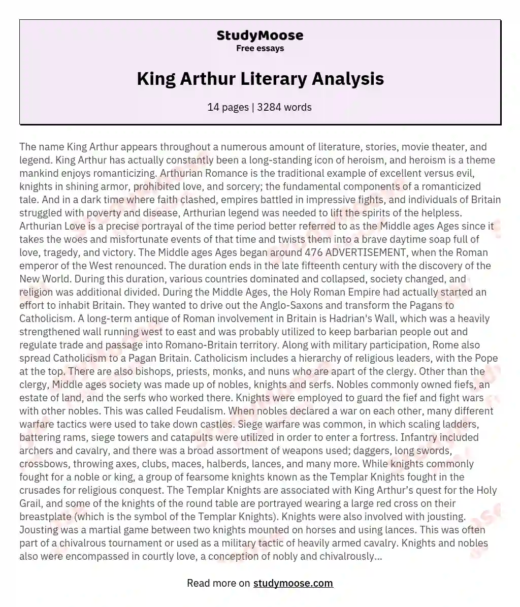 King Arthur Literary Analysis essay