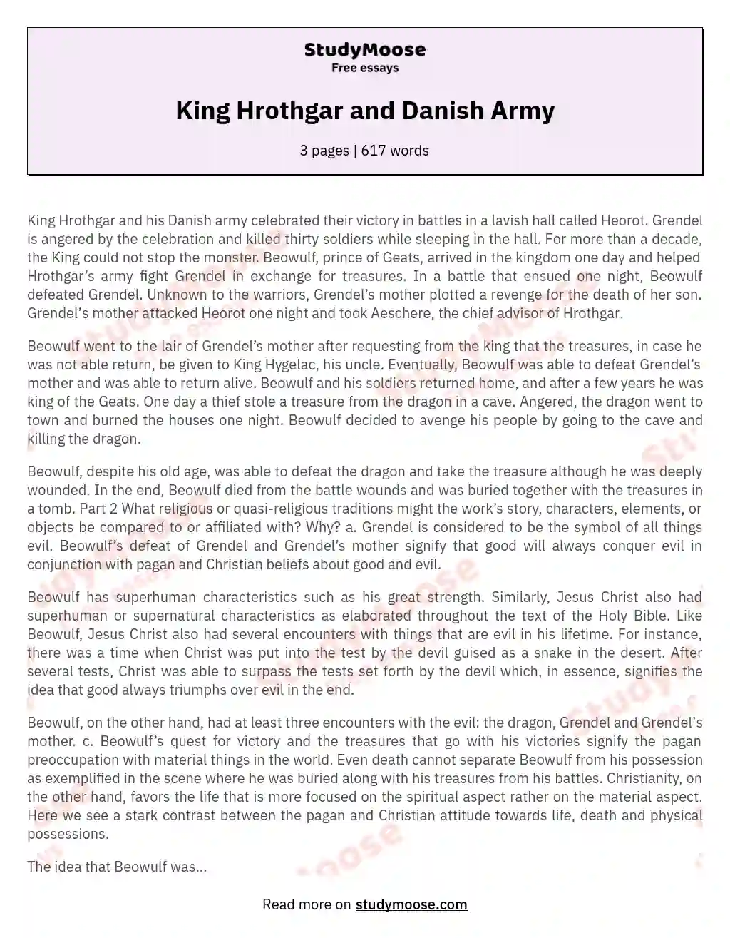 King Hrothgar and Danish Army