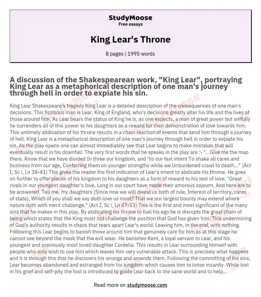 King Lear's Throne essay