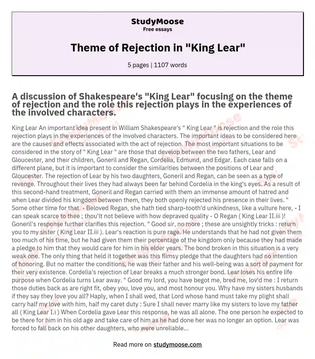 Theme of Rejection in "King Lear" essay