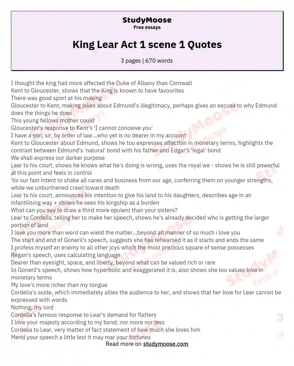 King Lear Act 1 scene 1 Quotes