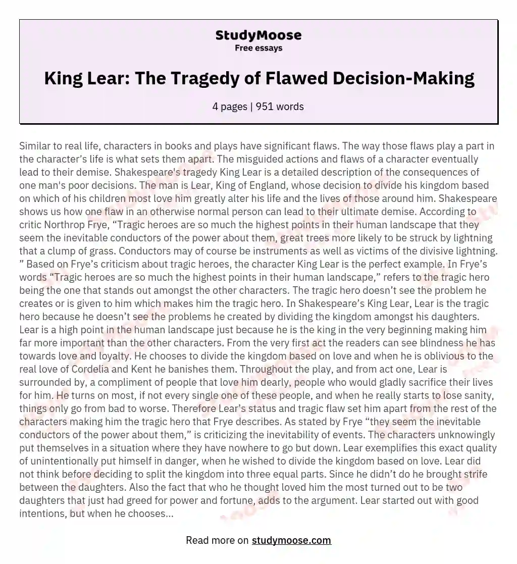 King Lear: The Tragedy of Flawed Decision-Making essay