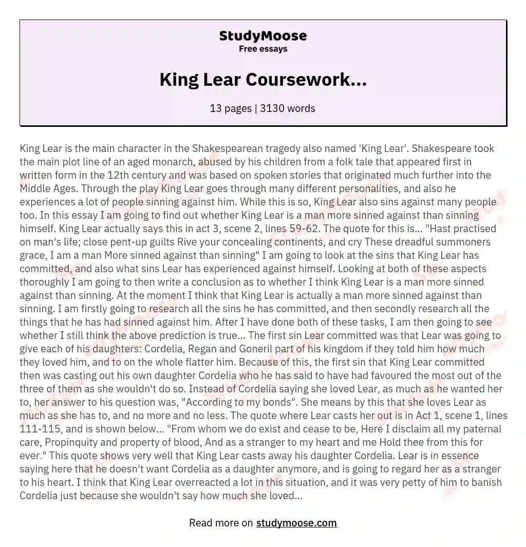 King Lear Coursework... essay