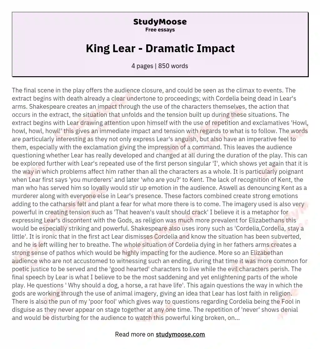 King Lear - Dramatic Impact essay