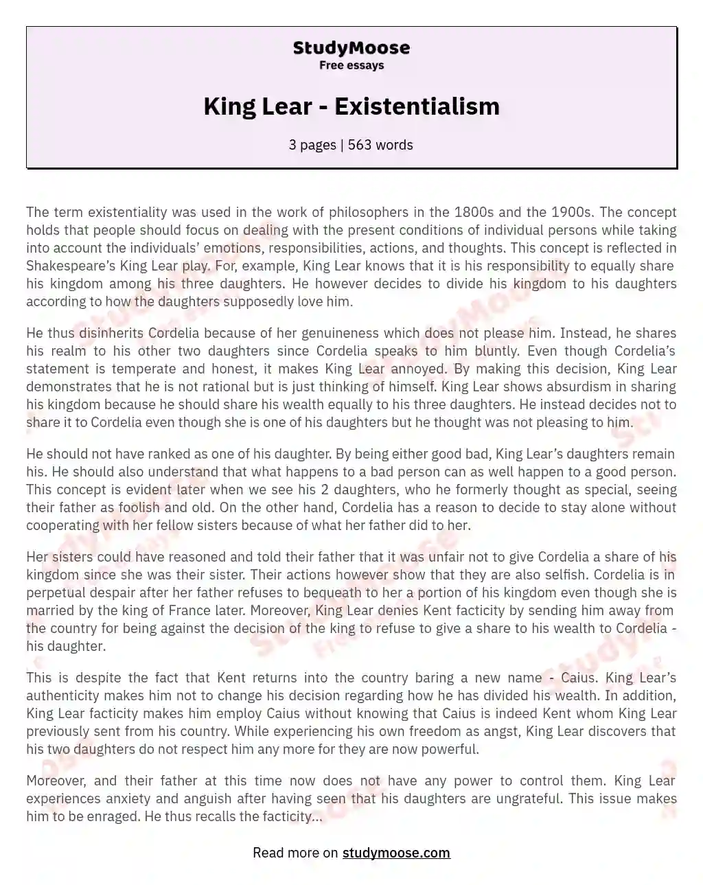 King Lear - Existentialism
