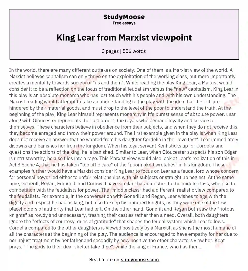 King Lear from Marxist viewpoint essay