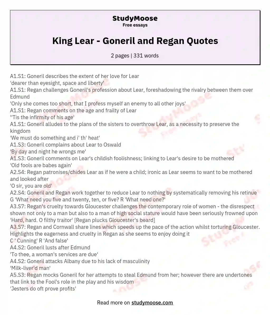 King Lear - Goneril and Regan Quotes