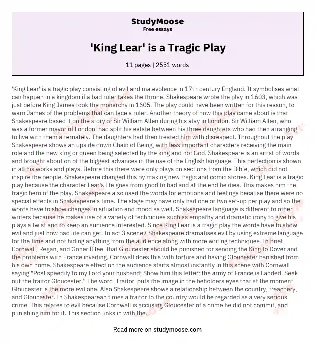 'King Lear' is a Tragic Play essay